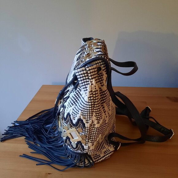 Rebecca Minkoff Bohemian Beaded Fringe Leather Embroidered Mirror Backpack - Picture 2 of 9